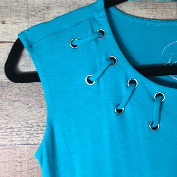 INC International Concepts Teal Blue Grommet Top - Picture 2 of 2